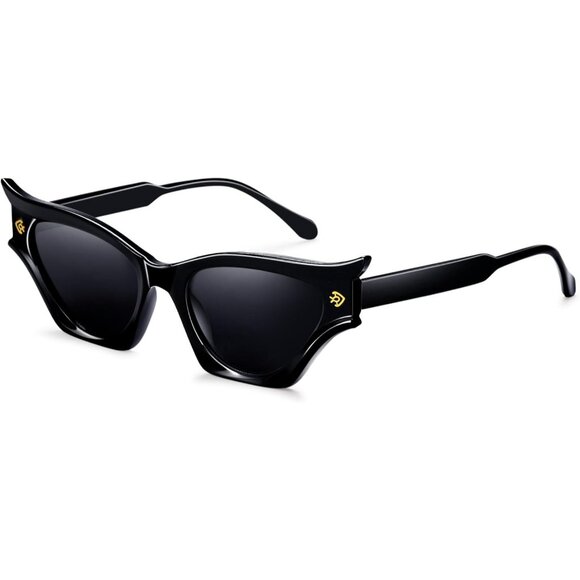 Cat Eye Sunglasses Black Women Modern Retro Style Fashion Decorative Bat Shades - Picture 2 of 6